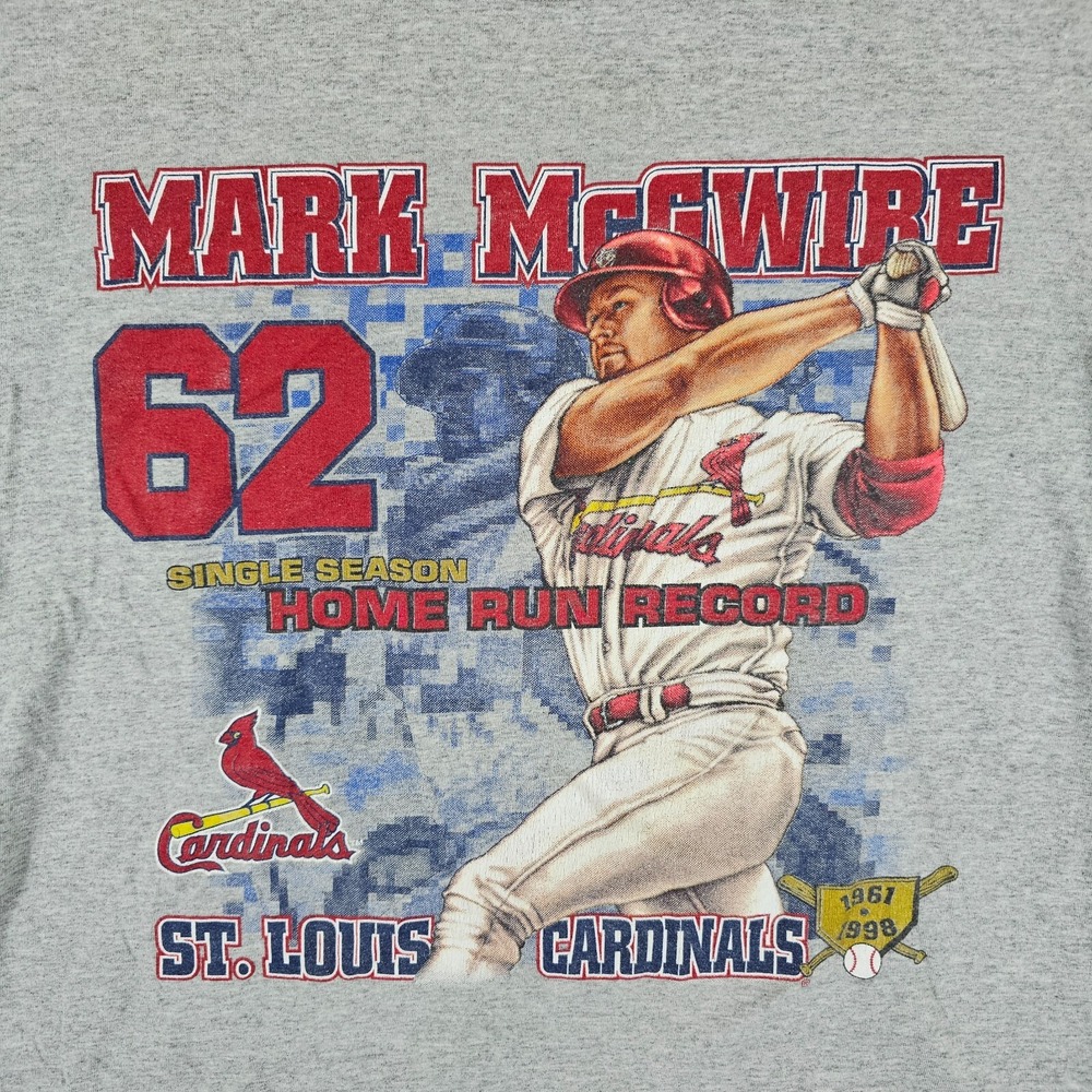 Vintage‎ 1998 Lee Sport MLB Mark McGwire 2 Sided 68 HR Graphic Shirt Gray Mens M - Picture 2 of 8